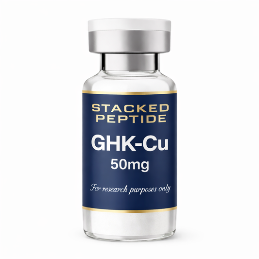Stacked Peptide GHK-Cu 50mg vial on a white background